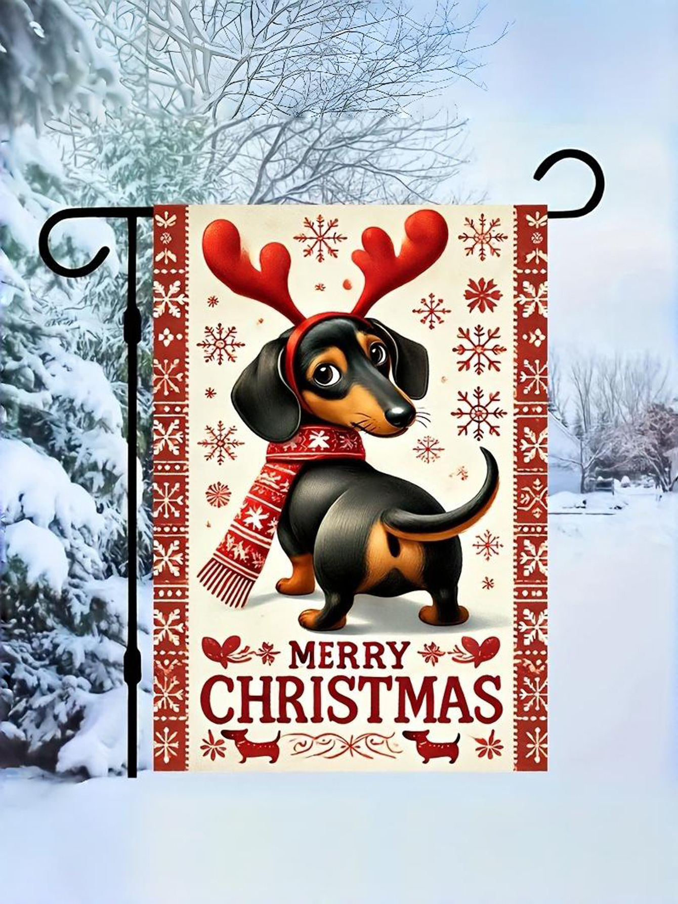 Merry Christmas Dachshund Garden Flag